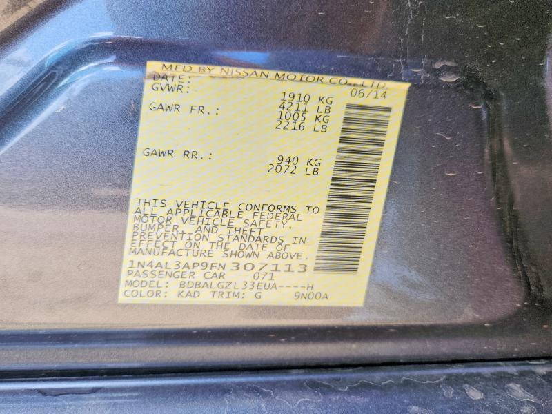2015 Nissan Altima მანქანა იყიდება აუქციონზე, vin: 1N4AL3AP9FN307113, აუქციონის ნომერი: 57522086