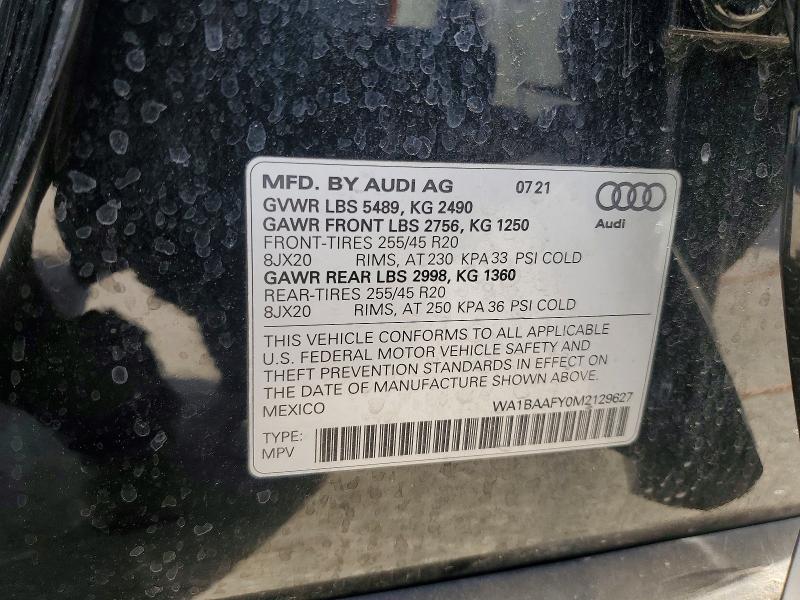 2021 Audi Q5 მანქანა იყიდება აუქციონზე, vin: WA1BAAFY0M2129627, აუქციონის ნომერი: 57949166