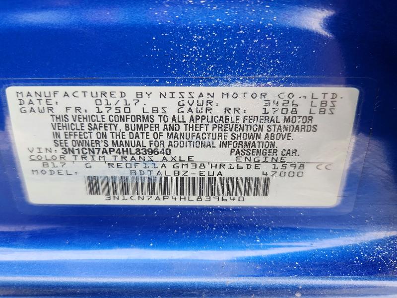 Aukcja sprzedaży 2017 Nissan Versa, vin: 3N1CN7AP4HL839640, numer aukcji: 55978706