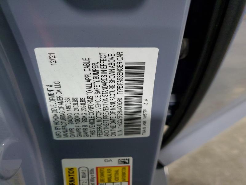 Aukcja sprzedaży 2022 Honda Accord, vin: 1HGCV3F28NA006060, numer aukcji: 58948706