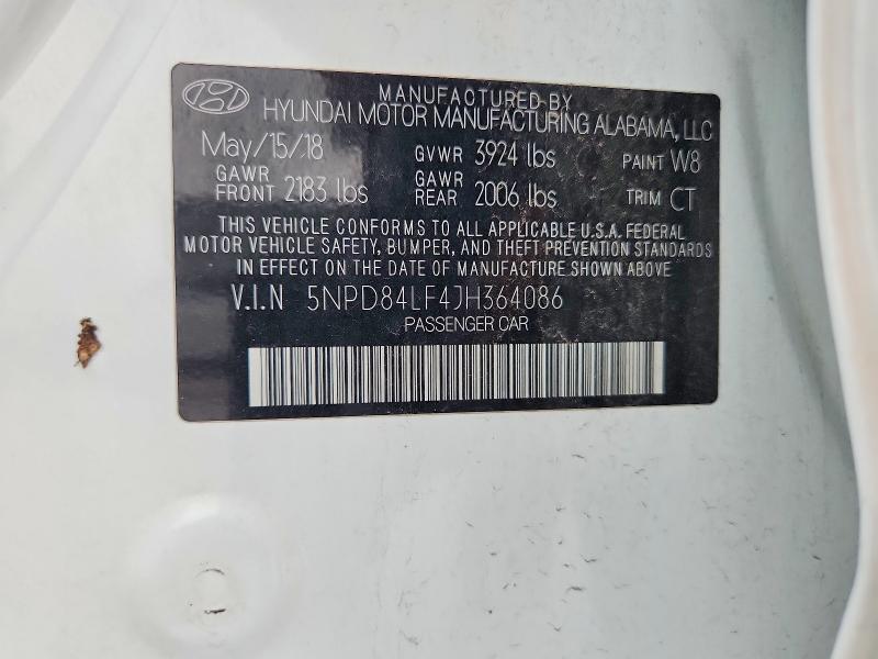 Aukcja sprzedaży 2018 Hyundai Elantra, vin: 5NPD84LF4JH364086, numer aukcji: 57877416