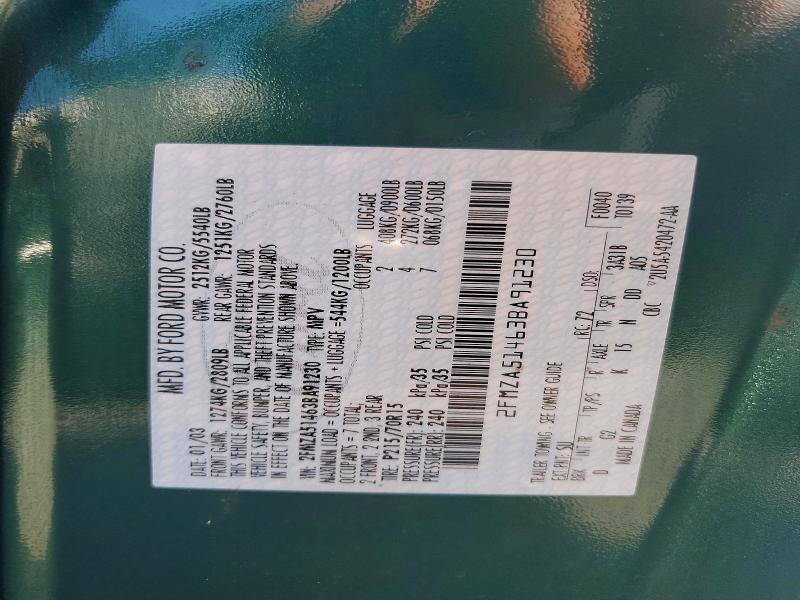 Aukcja sprzedaży 2003 Ford Windstar, vin: 2FMZA51463BA91230, numer aukcji: 56527136