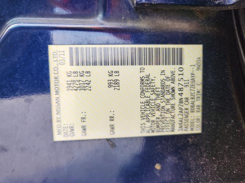 2011 Nissan Altima მანქანა იყიდება აუქციონზე, vin: 1N4AL2AP2BN487510, აუქციონის ნომერი: 58230976