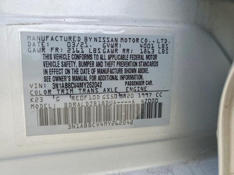 2021 Nissan Sentra მანქანა იყიდება აუქციონზე, vin: 3N1AB8CV4MY262042, აუქციონის ნომერი: 58987766