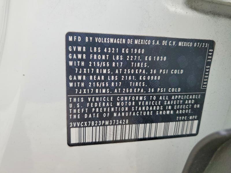 2023 Volkswagen Taos მანქანა იყიდება აუქციონზე, vin: 3VVCX7B23PM373428, აუქციონის ნომერი: 55431376