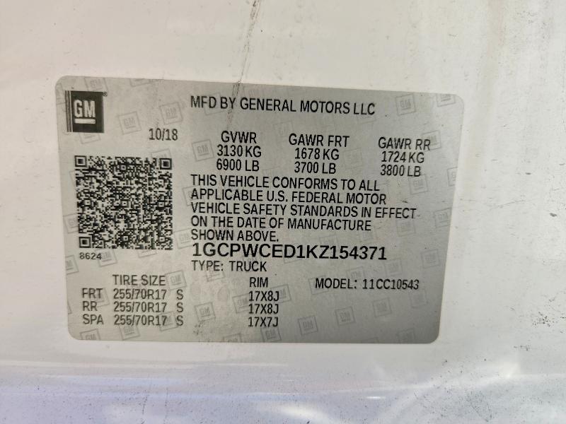 Продаж на аукціоні авто 2019 Chevrolet Silverado, vin: 1GCPWCED1KZ154371, номер лоту: 57260256