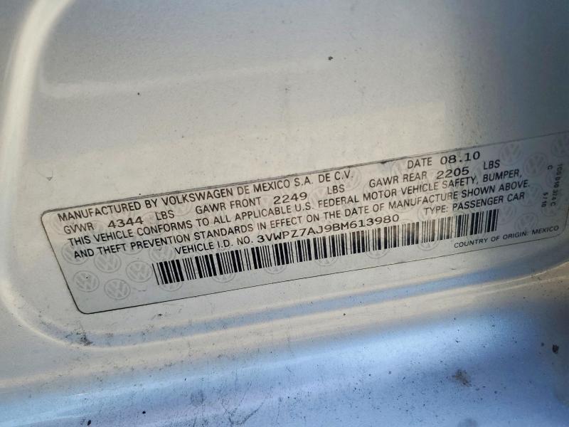 Aukcja sprzedaży 2011 Volkswagen Jetta, vin: 3VWPZ7AJ9BM613980, numer aukcji: 59230276