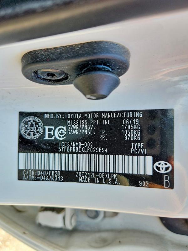 57705856 :رقم المزاد ، 5YFBPRBEXLP029694 vin ، 2020 Toyota Corolla مزاد بيع