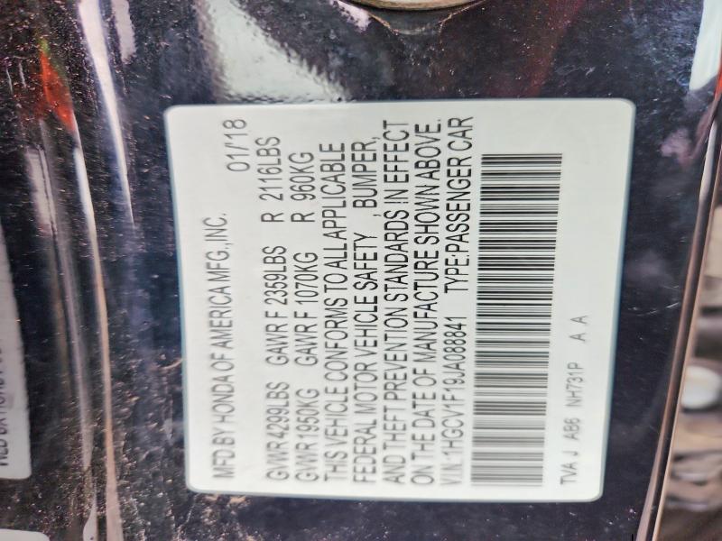 2018 Honda Accord მანქანა იყიდება აუქციონზე, vin: 1HGCV1F19JA088841, აუქციონის ნომერი: 56514946