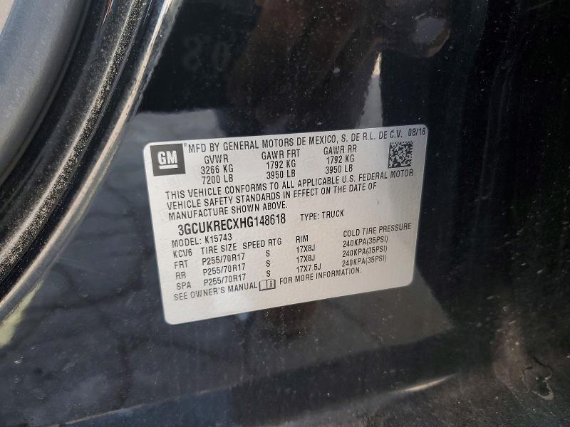 58526536 :رقم المزاد ، 3GCUKRECXHG148618 vin ، 2017 Chevrolet Silverado مزاد بيع