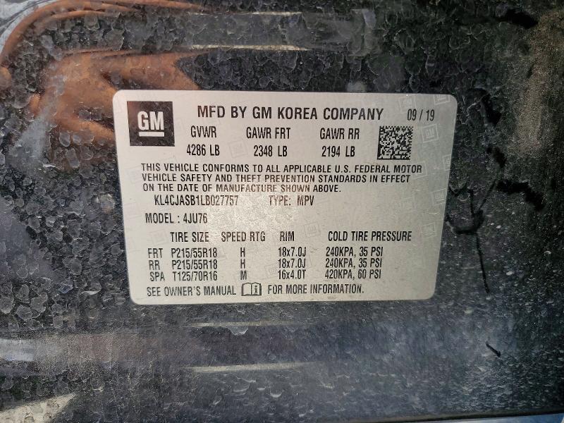 57398066 :رقم المزاد ، KL4CJASB1LB027757 vin ، 2020 Buick Encore مزاد بيع