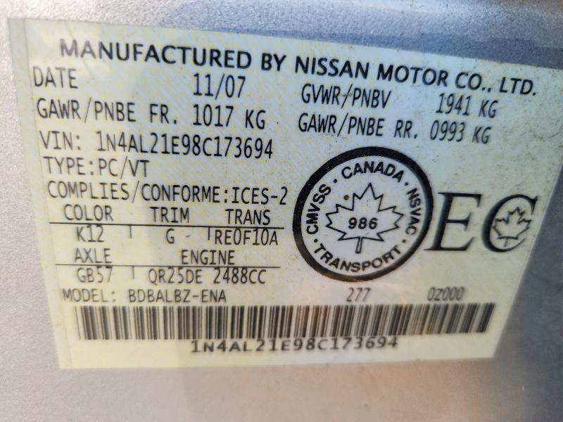 Продажа на аукционе авто 2008 Nissan Altima, vin: 1N4AL21E98C173694, номер лота: 58786616