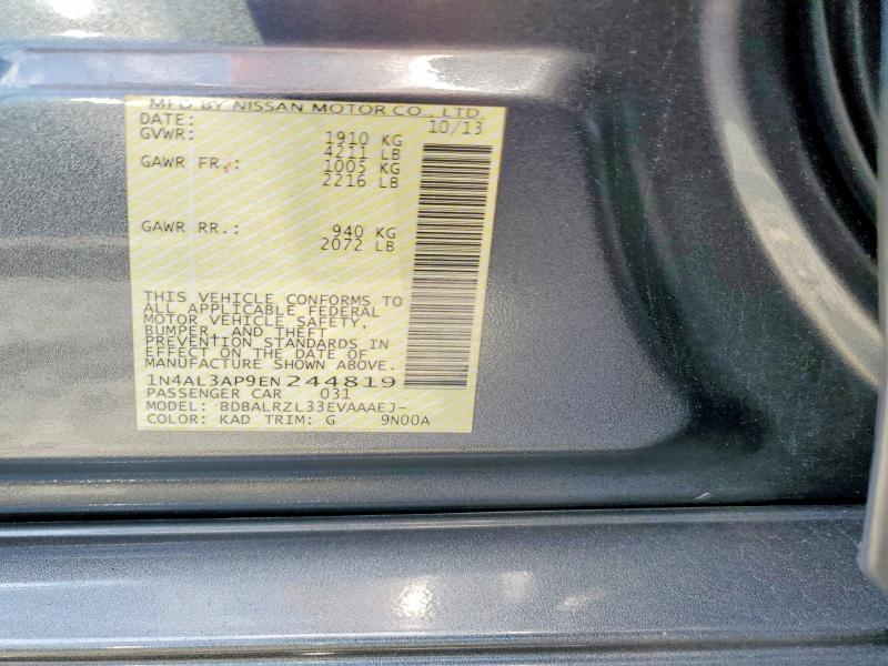 2014 Nissan Altima მანქანა იყიდება აუქციონზე, vin: 1N4AL3AP9EN244819, აუქციონის ნომერი: 58698796