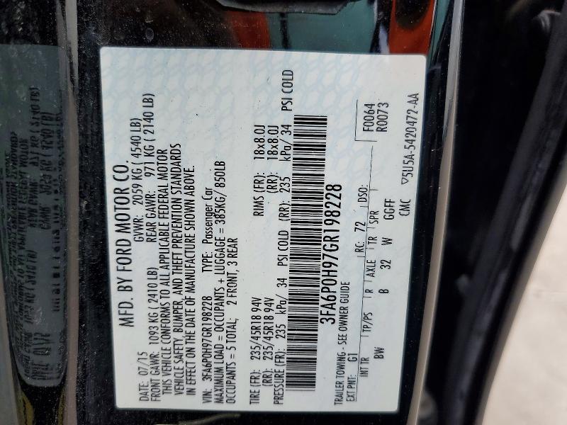 Aukcja sprzedaży 2016 Ford Fusion, vin: 3FA6P0H97GR198228, numer aukcji: 57576426