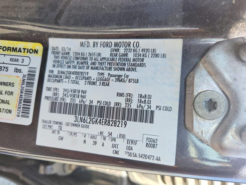 2014 Lincoln Mkz მანქანა იყიდება აუქციონზე, vin: 3LN6L2GK4ER828219, აუქციონის ნომერი: 57894586