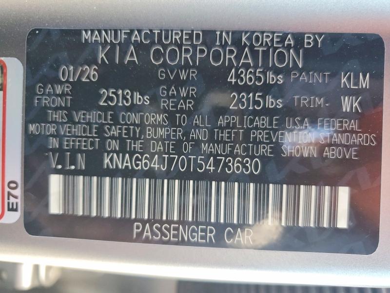 Aukcja sprzedaży 2026 Kia K5, vin: KNAG64J70T5473630, numer aukcji: 58374936