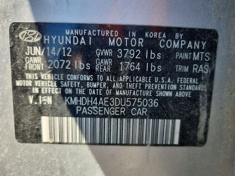 Aukcja sprzedaży 2013 Hyundai Elantra, vin: KMHDH4AE3DU575036, numer aukcji: 55687256