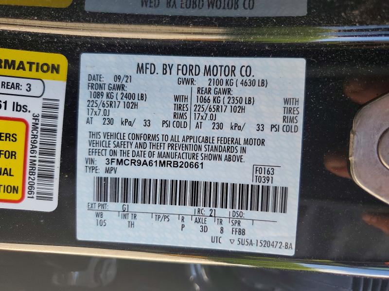 58233916 :رقم المزاد ، 3FMCR9A61MRB20661 vin ، 2021 Ford Bronco Sport مزاد بيع