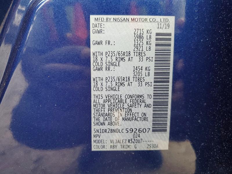 Продаж на аукціоні авто 2020 Nissan Pathfinder, vin: 5N1DR2BN0LC592607, номер лоту: 58203806