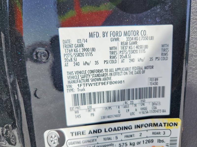 2014 Ford F150 მანქანა იყიდება აუქციონზე, vin: 1FTFW1EF9EFB06981, აუქციონის ნომერი: 59288546