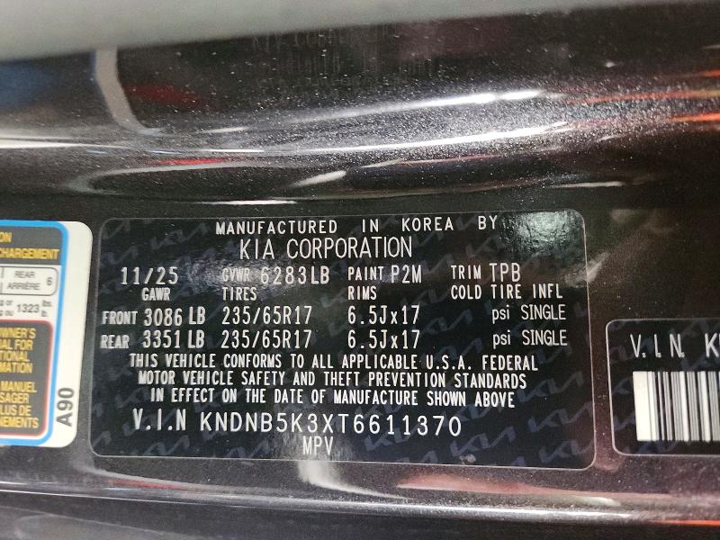 Aukcja sprzedaży 2026 Kia Carnival, vin: KNDNB5K3XT6611370, numer aukcji: 59038936