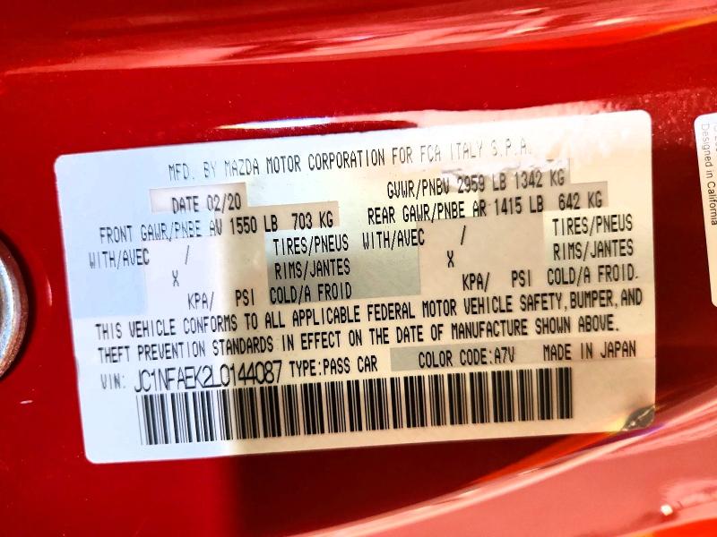Продаж на аукціоні авто 2020 Fiat 124 Spider, vin: JC1NFAEK2L0144087, номер лоту: 58281596