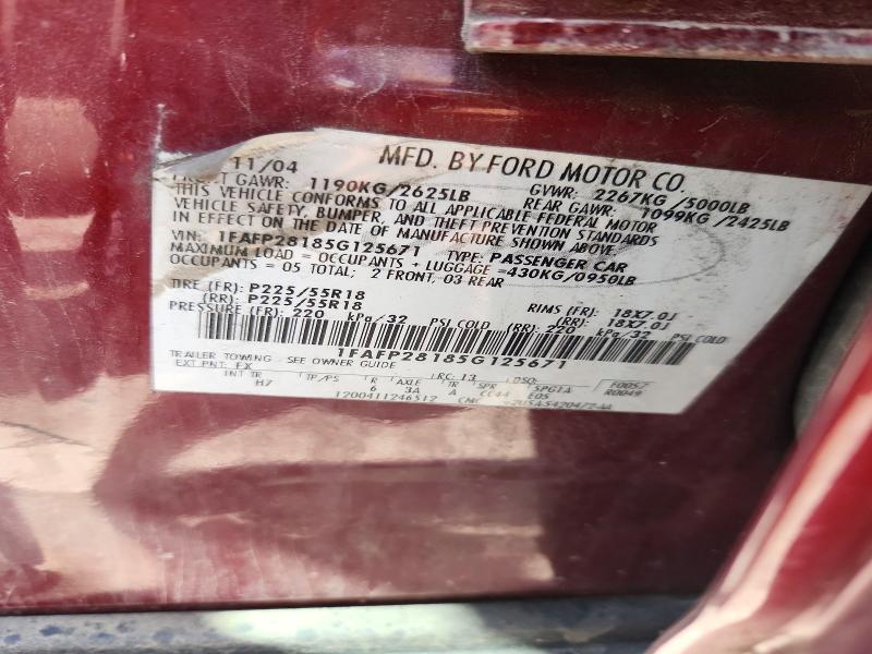 57270356 :رقم المزاد ، 1FAFP28185G125671 vin ، 2005 Ford Five Hundred مزاد بيع