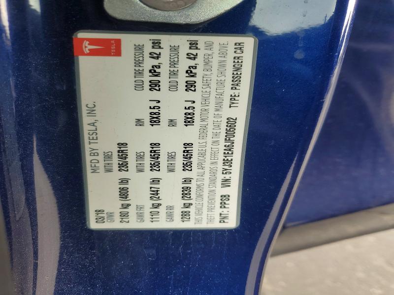 2018 Tesla Model 3 მანქანა იყიდება აუქციონზე, vin: 5YJ3E1EA6JF005602, აუქციონის ნომერი: 56486256
