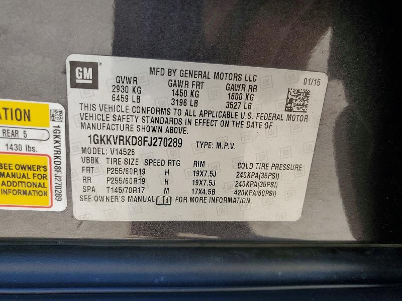 Aukcja sprzedaży 2015 Gmc Acadia, vin: 1GKKVRKD8FJ270289, numer aukcji: 55864456