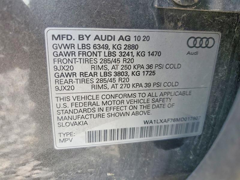 Aukcja sprzedaży 2021 Audi Q7, vin: WA1LXAF76MD017607, numer aukcji: 58982386
