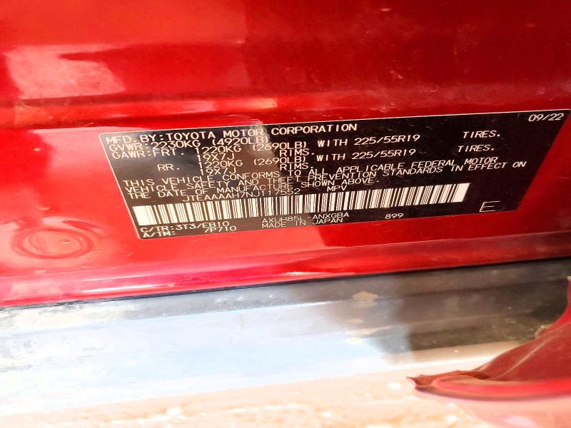 85995515 :رقم المزاد ، JTEAAAAH7NJ117552 vin ، 2022 Toyota Venza مزاد بيع