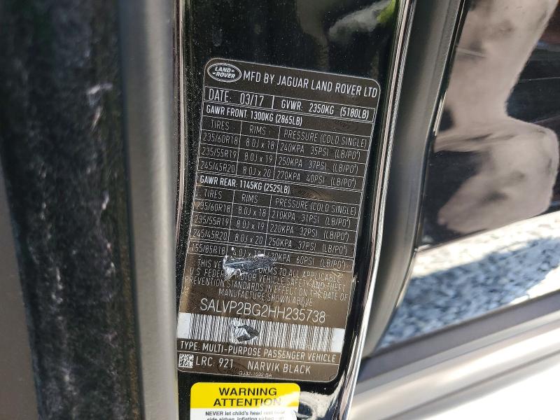 Продажа на аукционе авто 2017 Land Rover Range Rover Evoque, vin: SALVP2BG2HH235738, номер лота: 57856756