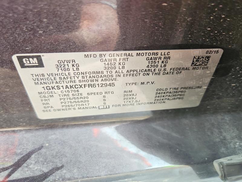 Aukcja sprzedaży 2015 Gmc Yukon, vin: 1GKS1AKCXFR612945, numer aukcji: 57609306