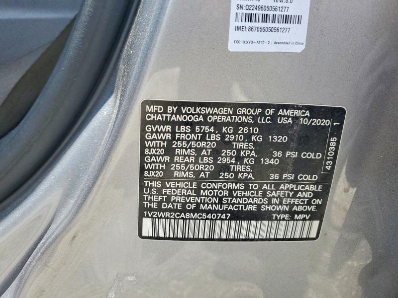 Продаж на аукціоні авто 2021 Volkswagen Atlas, vin: 1V2WR2CA8MC540747, номер лоту: 58723276