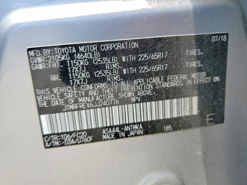 Aukcja sprzedaży 2018 Toyota Rav4, vin: JTMRFREV6JJ240776, numer aukcji: 55218086