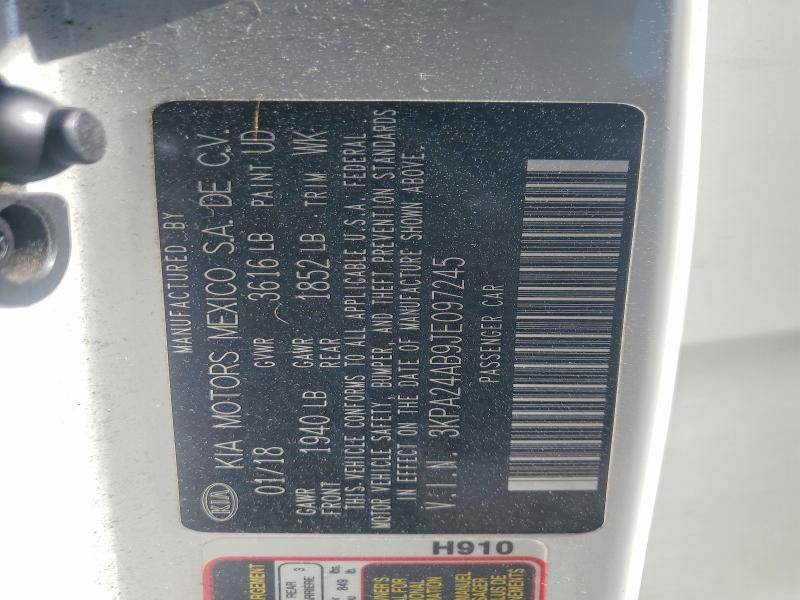 2018 Kia Rio მანქანა იყიდება აუქციონზე, vin: 3KPA24AB9JE097245, აუქციონის ნომერი: 58137336