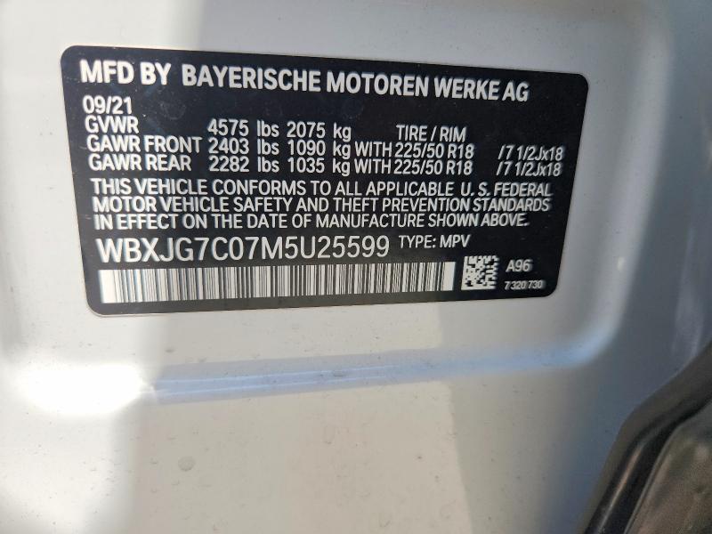 Aukcja sprzedaży 2021 Bmw X1, vin: WBXJG7C07M5U25599, numer aukcji: 55066636