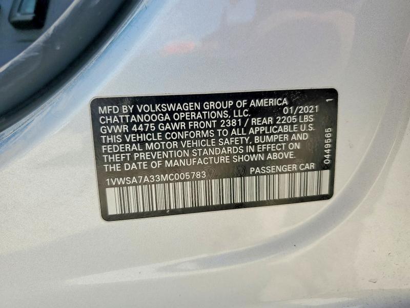 Aukcja sprzedaży 2021 Volkswagen Passat, vin: 1VWSA7A33MC005783, numer aukcji: 58716206