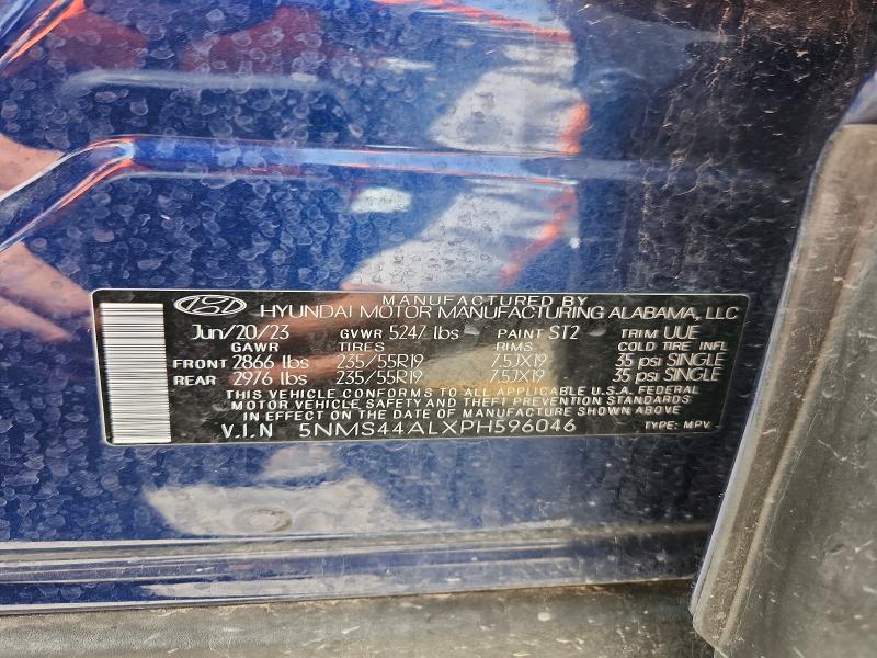2023 Hyundai Santa Fe მანქანა იყიდება აუქციონზე, vin: 5NMS44ALXPH596046, აუქციონის ნომერი: 58225306