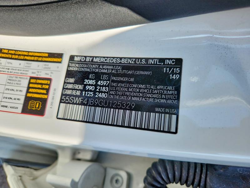 58127346 :رقم المزاد ، 55SWF4JB9GU125329 vin ، 2016 Mercedes-benz C مزاد بيع