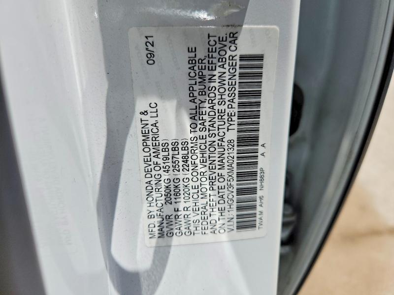 Продаж на аукціоні авто 2021 Honda Accord, vin: 1HGCV3F5XMA021328, номер лоту: 58105566