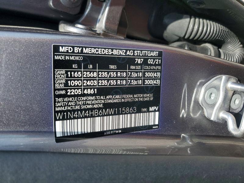 2021 Mercedes-benz Glb მანქანა იყიდება აუქციონზე, vin: W1N4M4HB6MW115863, აუქციონის ნომერი: 55443106