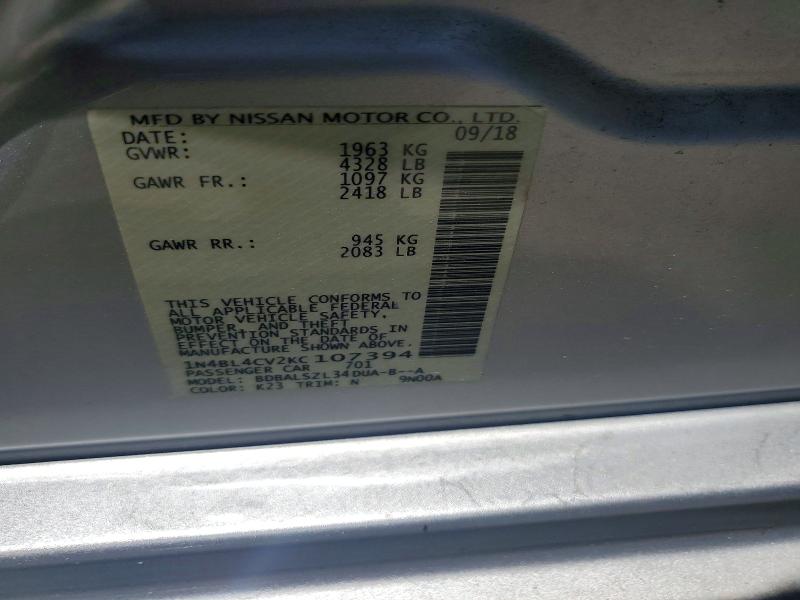 2019 Nissan Altima მანქანა იყიდება აუქციონზე, vin: 1N4BL4CV2KC107394, აუქციონის ნომერი: 55316556