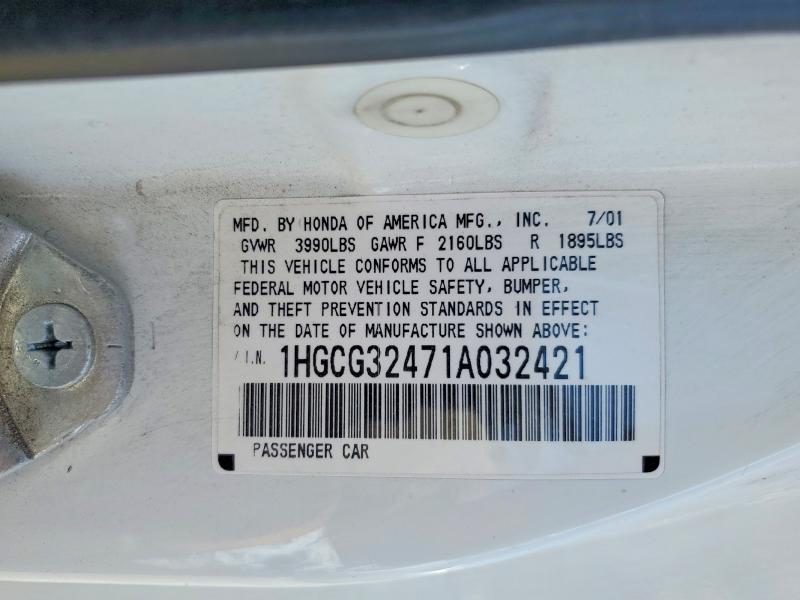 Aukcja sprzedaży 2001 Honda Accord, vin: 1HGCG32471A032421, numer aukcji: 49668726