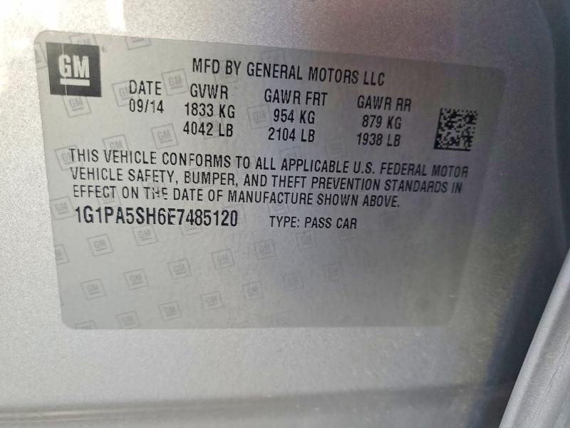 2014 Chevrolet Cruze მანქანა იყიდება აუქციონზე, vin: 1G1PA5SH6E7485120, აუქციონის ნომერი: 56843566