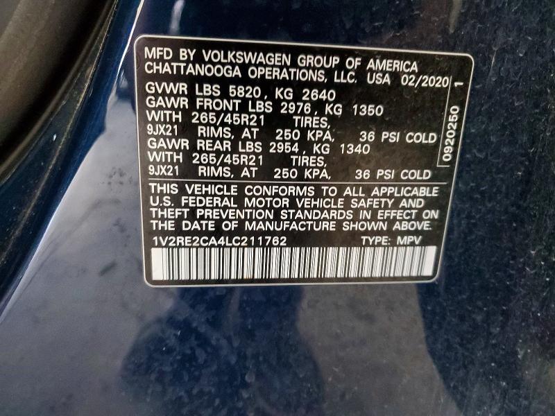 Aukcja sprzedaży 2020 Volkswagen Atlas Cross Sport, vin: 1V2RE2CA4LC211762, numer aukcji: 57655076