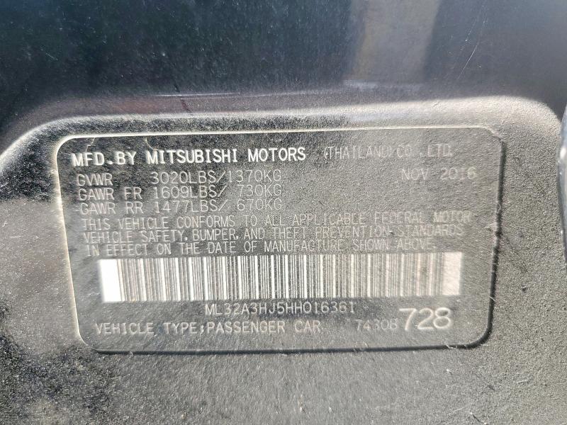 2017 Mitsubishi Mirage მანქანა იყიდება აუქციონზე, vin: ML32A3HJ5HH016361, აუქციონის ნომერი: 58066666
