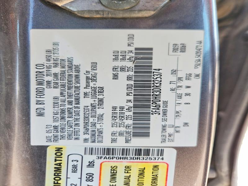 58121656 :رقم المزاد ، 3FA6P0HR3DR325374 vin ، 2013 Ford Fusion مزاد بيع