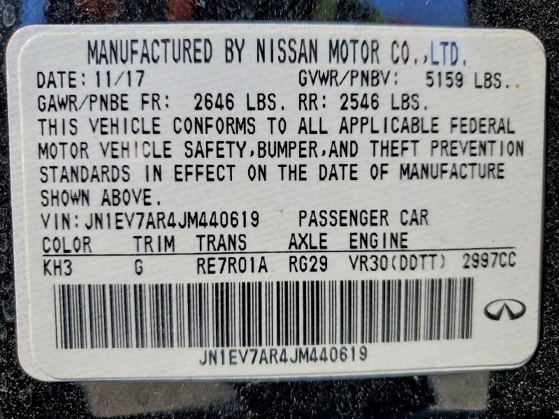 Aukcja sprzedaży 2018 Infiniti Q50, vin: JN1EV7AR4JM440619, numer aukcji: 57366126