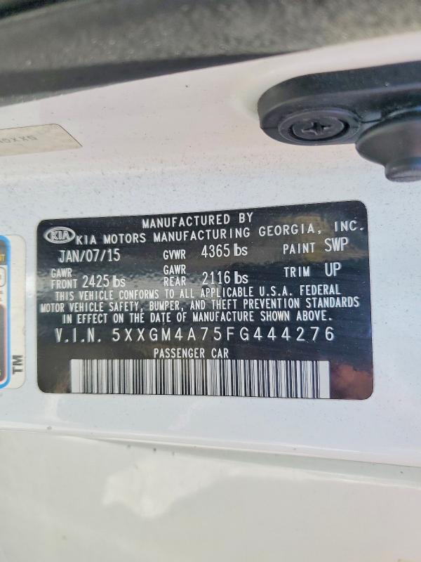 Auction sale of the 2015 Kia Optima, vin: 5XXGM4A75FG444276, lot number: 56112346